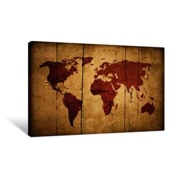 Image of Rustic World Map On Wooden Background Canvas Print
