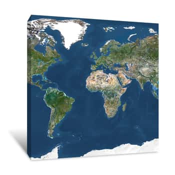 Image of World In Geographic Projection, True Colour Satellite Image Canvas Print