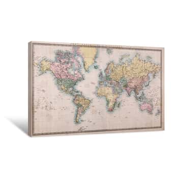 Image of Old Antique World Map On Mercators Projection Canvas Print