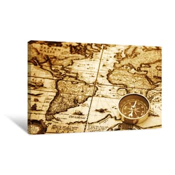 Image of Compass On Vintage Map Canvas Print