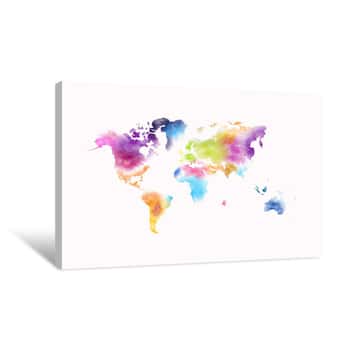 Image of Colorful Watercolor World Map Painting Isolated On White Canvas Print