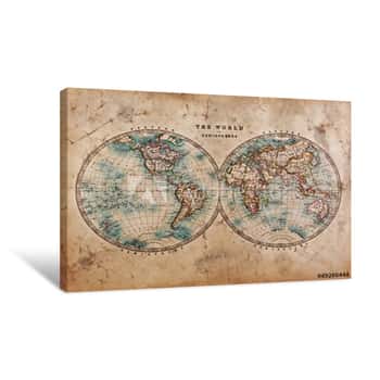Image of Old World Map In Hemispheres Canvas Print