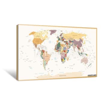 Image of Highly Detailed Political World Map Vintage Colors Canvas Print