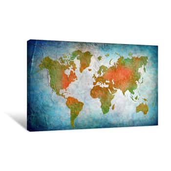Image of Vintage World Map With Blue Background Canvas Print
