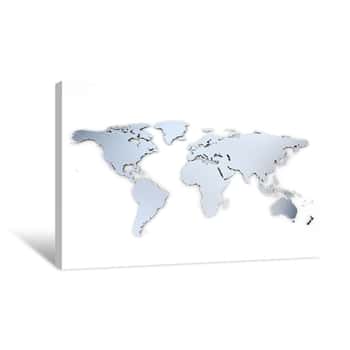 Image of World Map Metal Texture With Shadow On White Background Canvas Print