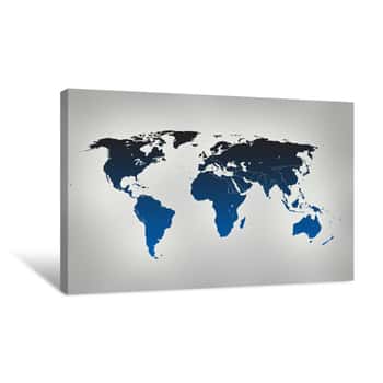 Image of Blue World Map On Gray Background Canvas Print