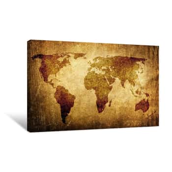 Image of World Map On Grunge Background Canvas Print