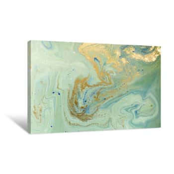 Image of Marbled Blue, Green And Golden Abstract Background  Liquid Marble Pattern Canvas Print