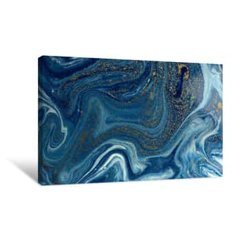 Image of Marbled Blue And Golden Abstract Background  Liquid Marble Pattern Canvas Print
