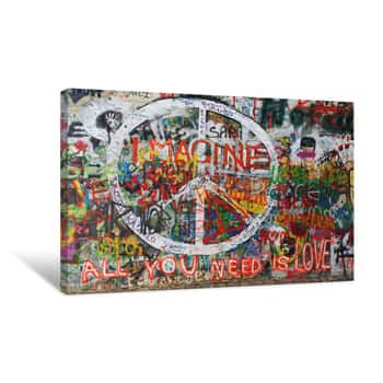 Image of Colorful Peace Graffiti On Wall Canvas Print
