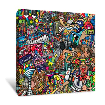 Image of Sports Collage On A Large Brick Wall, Graffiti Canvas Print