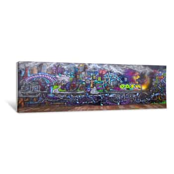 Image of Purple Graffiti By Brick Sidewalk Canvas Print