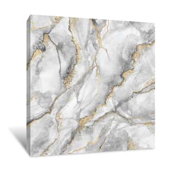 Image of Abstract Background, Creative Texture Of White Marble With Gold Veins, Artistic Paint Marbling, Artificial Fashionable Stone, Marbled Surface Canvas Print
