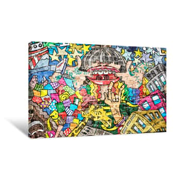 Image of Cool Music Graffiti In Urban Style On The Wall Canvas Print