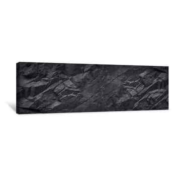 Image of Black Stone Background  Dark Gray Grunge Banner  Black And White Background  Mountain Texture  Close-up  Volumetric  The Rocky Backdrop  Abstract Black Rock Background  Detail Canvas Print