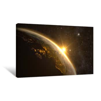 Image of Planet Earth With A Spectacular Sunrise, View On Europe And Africa Canvas Print