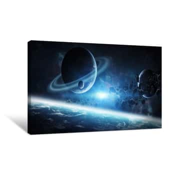 Image of Sunrise Over Group Of Planets In Outer Space Canvas Print