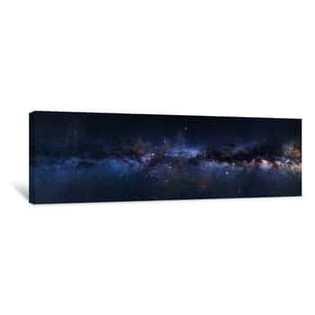 Image of Panoramic Astrophotography Of Visible Milky Way Galaxy  Stars, Nebula And Stardust At Night Sky Canvas Print