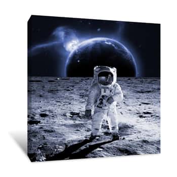 Image of Astronaut Walk On The Moon Wear Cosmosuit  Future Concept Canvas Print
