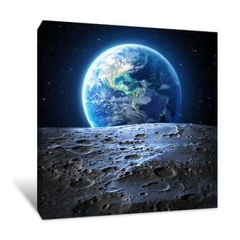 Image of Blue Earth View From Moon Surface - Usa Canvas Print