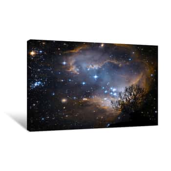 Image of Blur Fog Nebula Back On Night Cloud Sunset Sky Silhouette Branch And Tree Canvas Print