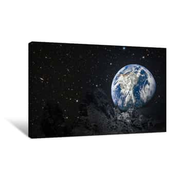 Image of Mountains On The Moon Overlooking Planet Earth Canvas Print