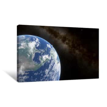 Image of View Of Planet Earth From Space, Detailed Planet Surface, Science Fiction Wallpaper, Cosmic Landscape 3D Render Canvas Print