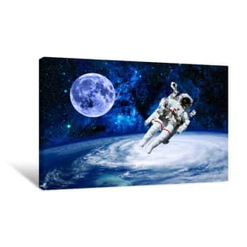 Image of Astronaut Earth Moon Space Canvas Print