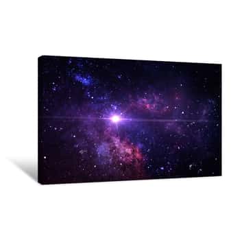 Image of Planets, Galaxy, Universe, Starry Night Sky, Milky Way Galaxy With Stars And Space Dust In The Universe, Long Exposure Photograph, With Grain Canvas Print