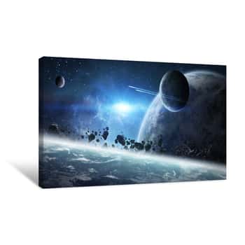 Image of Sunrise Over Group Of Planets In Space Canvas Print