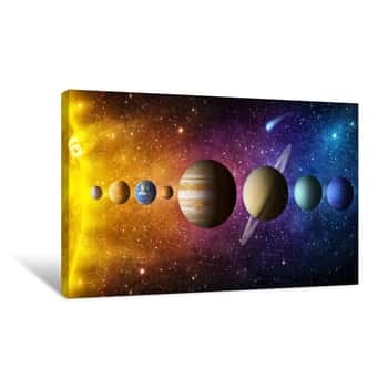 Image of Solar System Planet, Comet, Sun And Star  Elements Of This Image Furnished By NASA  Sun, Mercury, Venus, Planet Earth, Mars, Jupiter, Saturn, Uranus, Neptune  Science Education Background Canvas Print