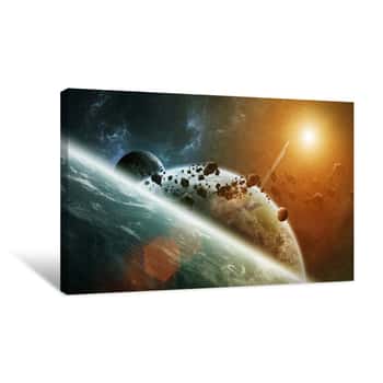 Image of Distant Planet System In Space 3D Rendering Canvas Print