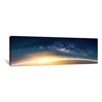 Image of Landscape With Milky Way Galaxy  Sunrise And Earth View From Space With Milky Way Galaxy  (Elements Of This Image Furnished By NASA) Canvas Print