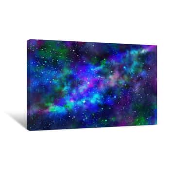 Image of Star Field In Galaxy Space With Nebula, Abstract Watercolor Digital Art Painting For Texture Background Canvas Print