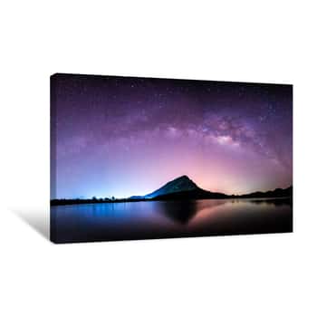 Image of Night Landscape Mountain And Milkyway  Galaxy Background , Thailand , Long Exposure ,low Light Canvas Print