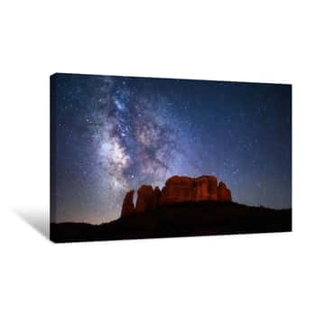 Image of A Meteor Streaks Through The Milky Way Above Cathedral Rock In Sedona, Arizona Canvas Print