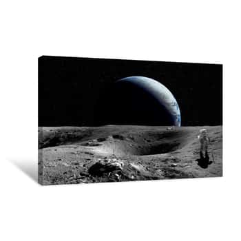 Image of Astronaut On The Moon  Planet Earth In Background  Elements Of This Image Furnished By NASA Canvas Print