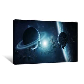Image of Sunrise Over Distant Planet System In Space 3D Rendering Element Canvas Print