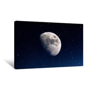 Image of Photography Of Nightly Sky With Large Moon And Stars Canvas Print