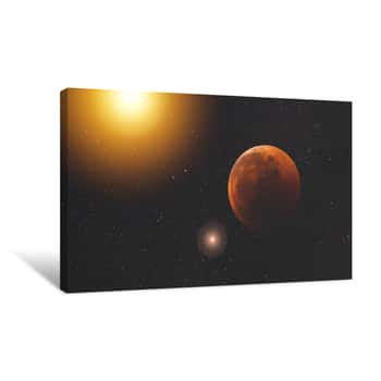 Image of Planet In Open Space Against The Backdrop Of An Endless Array Of Stars And Galaxies Of Our Universe Lighting Up The Glare Of The Sun  The Moon In Space Canvas Print