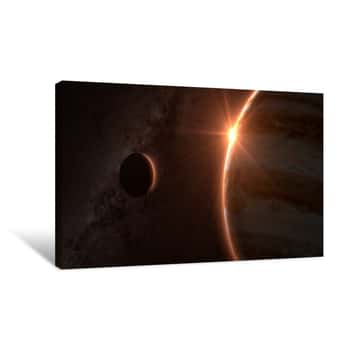 Image of Jupiter And Moon Europa With Beautiful Sunset  Check My Gallery For Other Sunsets And Sunrises In Space Canvas Print