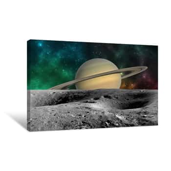 Image of Planet Saturn From Saturn Moon Surface  Elements Of This Image Furnished By NASA Canvas Print