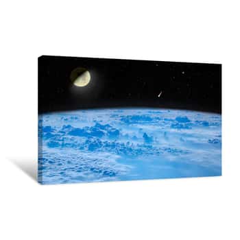 Image of Moon In Space Over Planet Earth  Space Landscape  Starry Sky With Moon And Comet Canvas Print