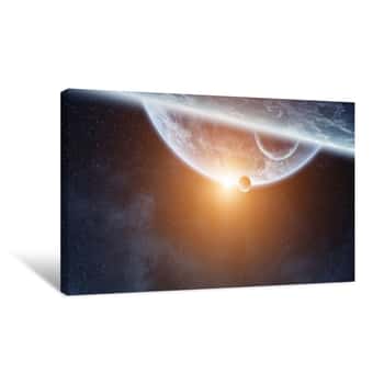 Image of Sunrise Over Planets In Space Canvas Print