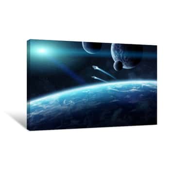 Image of Sunrise Over Group Of Planets In Space Canvas Print