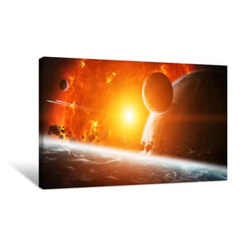 Image of Exploding Sun In Space Close To Planet Canvas Print