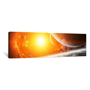 Image of Exploding Sun In Space Close To Planet 3D Rendering Elements Of This Image Furnished By NASA Canvas Print