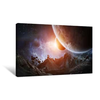 Image of Gigantic Asteroids About To Crash Earth 3D Rendering Elements Of Canvas Print