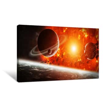 Image of Exploding Sun In Space Close To Planet Canvas Print