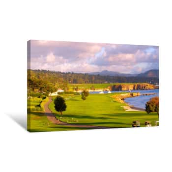 Image of Golf Course By The Sea In Late Afternoon Sunlight Canvas Print